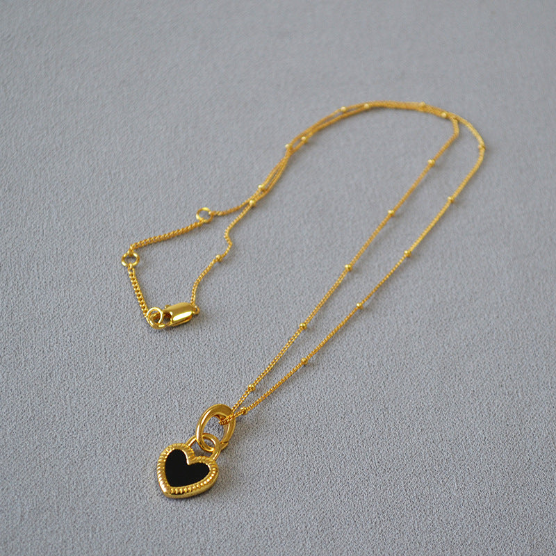 Zwart en Wit Hart Hanger Ketting in Goud