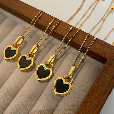 Zwart en Wit Hart Hanger Ketting in Goud