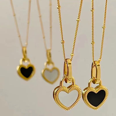 Zwart en Wit Hart Hanger Ketting in Goud