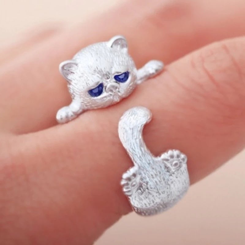 Verstelbare 925 Sterling Zilveren Kitten Ring