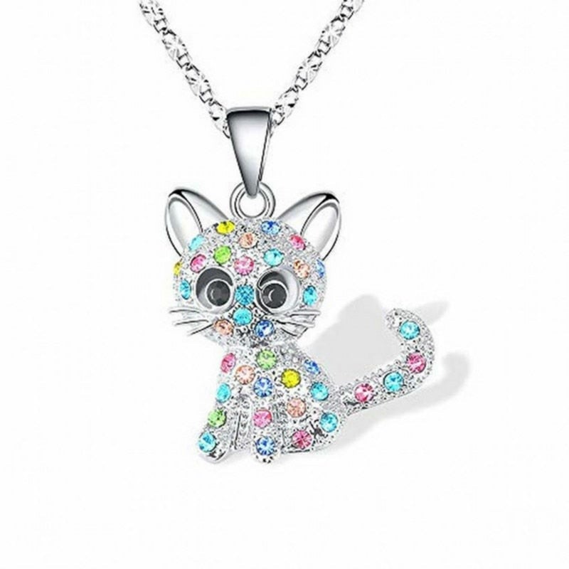 Zilveren Baby Kittens en Gekleurde Zirkonia Ketting