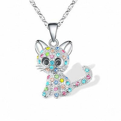 Zilveren Baby Kittens en Gekleurde Zirkonia Ketting