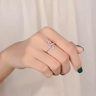 Roze Kitten Ring in 925 Sterling Zilver en Agaat