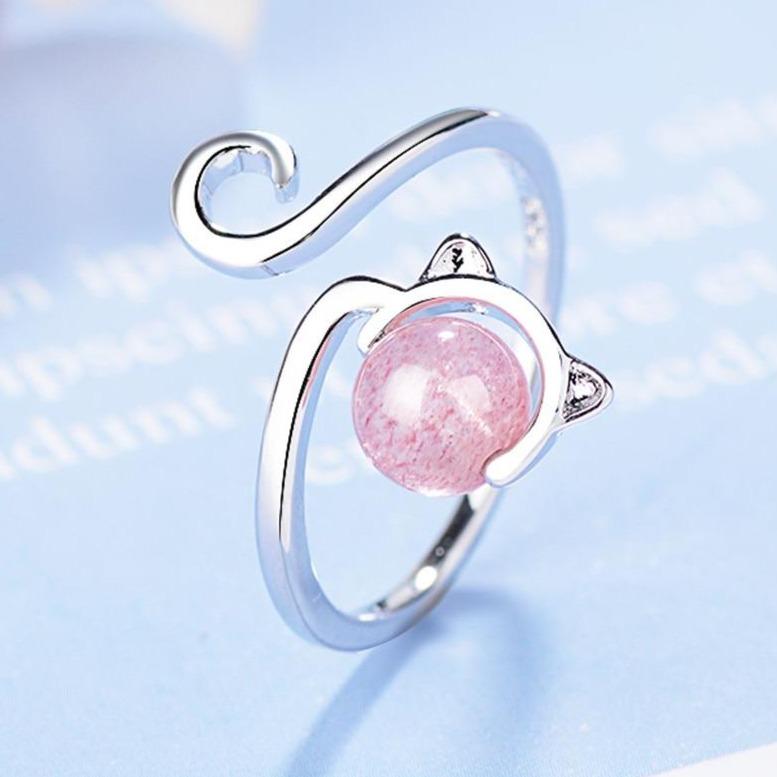 Roze Kitten Ring in 925 Sterling Zilver en Agaat