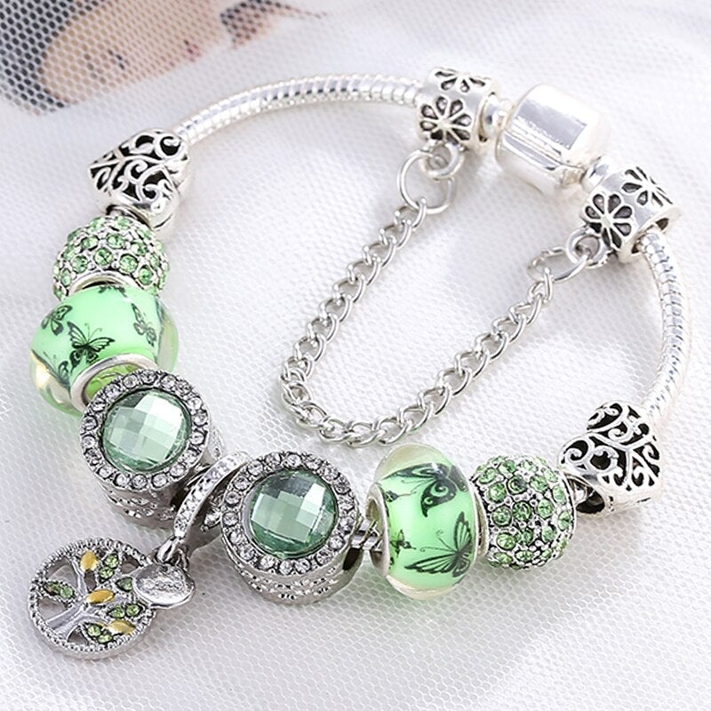 Armband in Sterling Zilver en Groen Kristal