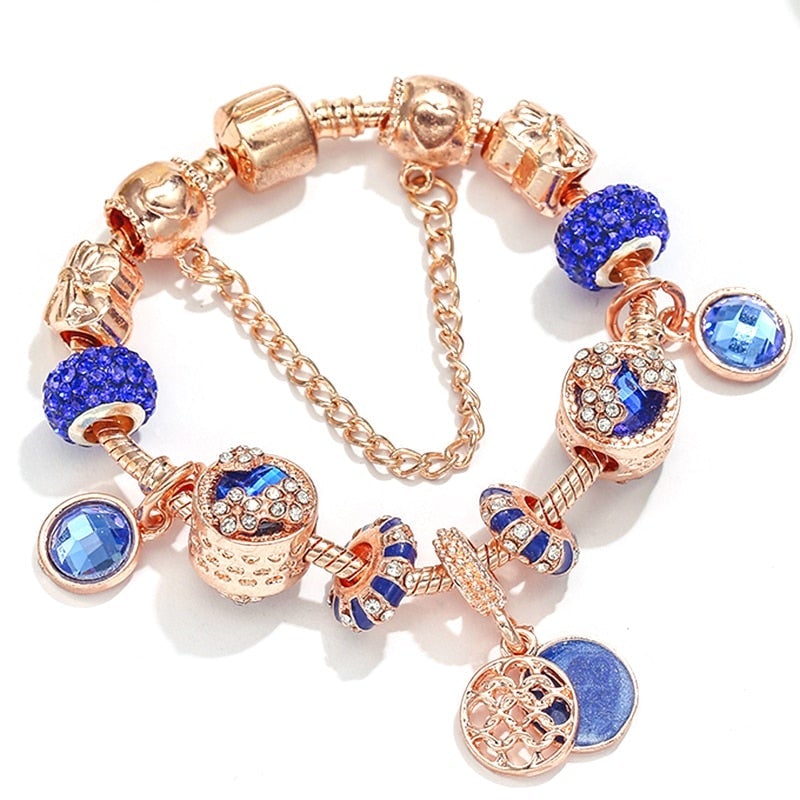 Armband in Roze Zilver en Blauw Kristal