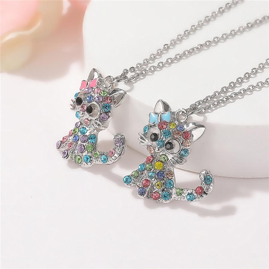 Zilveren Baby Kittens en Gekleurde Zirkonia Ketting