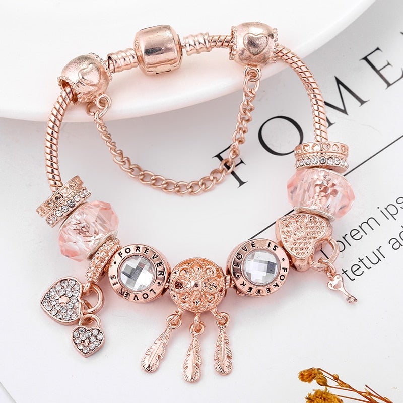 Rose Dromenvanger Armband met Bedels Inclusief in Sterling Zilver