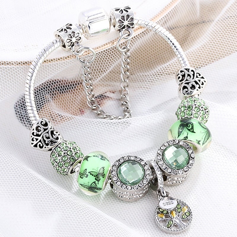 Armband in Sterling Zilver en Groen Kristal