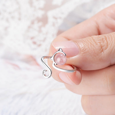 Roze Kitten Ring in 925 Sterling Zilver en Agaat