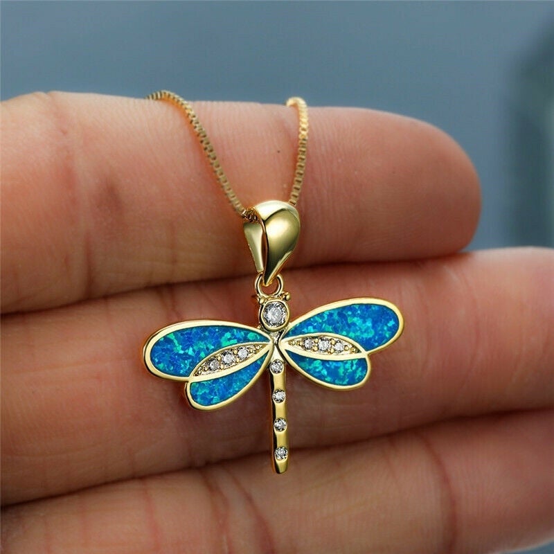 Dragonfly Ketting in Goud met Opaal