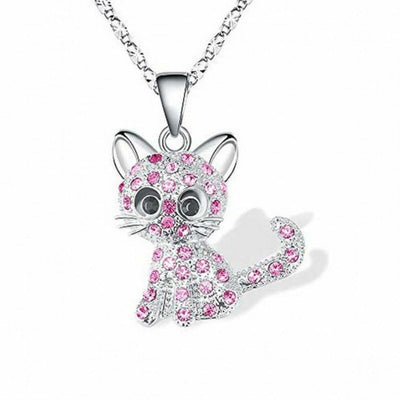 Zilveren Baby Kittens en Gekleurde Zirkonia Ketting