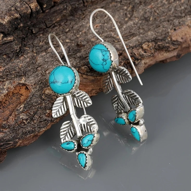 Zilveren Boho Oorbellen met Turquoise Steen