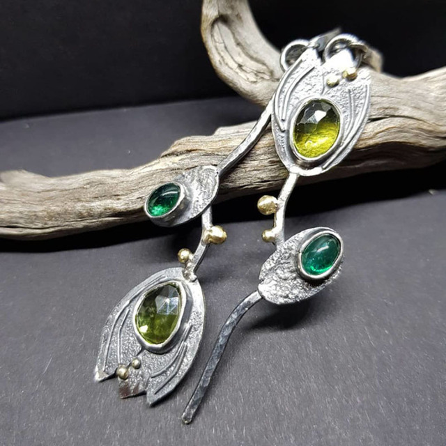 Boho Oorbellen met Groene Stenen in Sterling Zilver