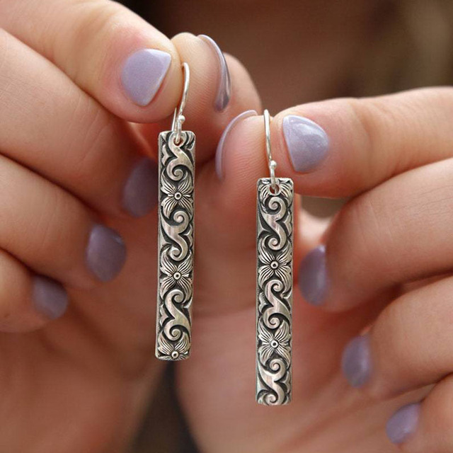 Rechthoekige Boho Oorbellen in Sterling Zilver