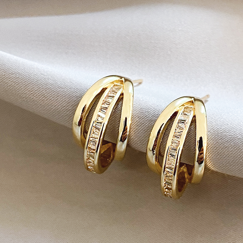 Elegante Gold Plated Drie Hoepel Oorbellen