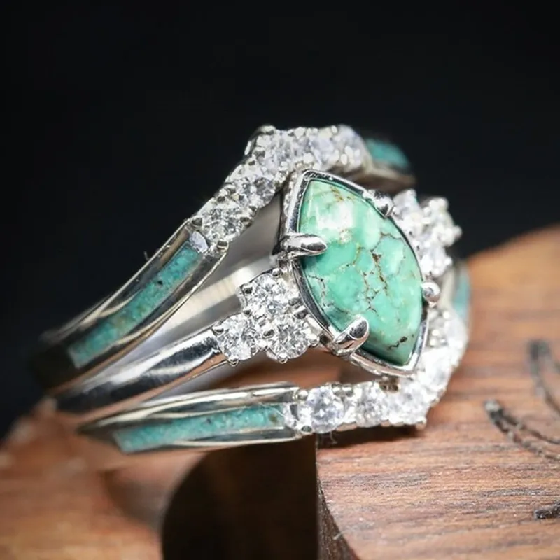 Vintage Turkoois Emaille Ring met Zirkonia's