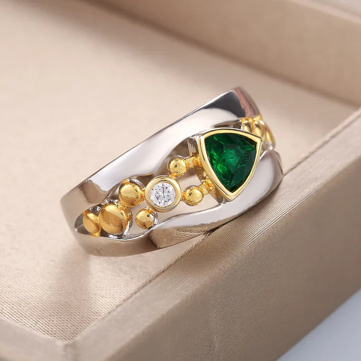 Vintage groene kristallen ring