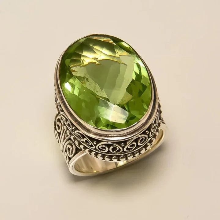 Vintage zilveren kristallen olijven ring