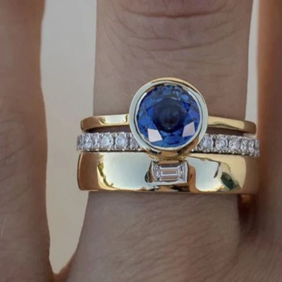 Vintage elegante blauwe zirkonia ring set