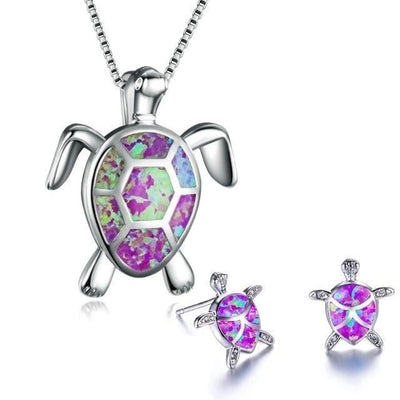 Zeeschildpad Ketting + Oorbellen Set in Opaal en Zilver