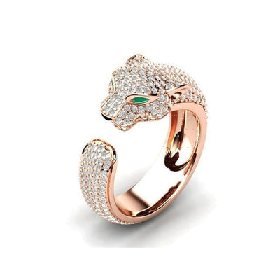 Verstelbare Jaguar Ring in 18K Zilver en Rose Goud met Groene Zirkonia Ogen